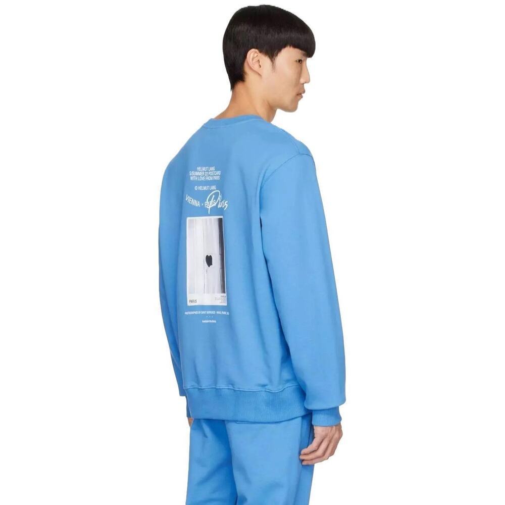 Helmut Lang Mens Postcard Graphic Sweatshirt Sz Small Pond Blue French Terry NWT - Picture 10 of 12